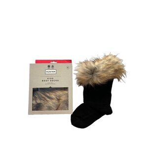 Hunter Kids Faux Fur Cuff Boot Sock Black Tawny ( US 11-13 )